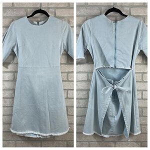 Eyeye denim stretchy raw edge wrap dress